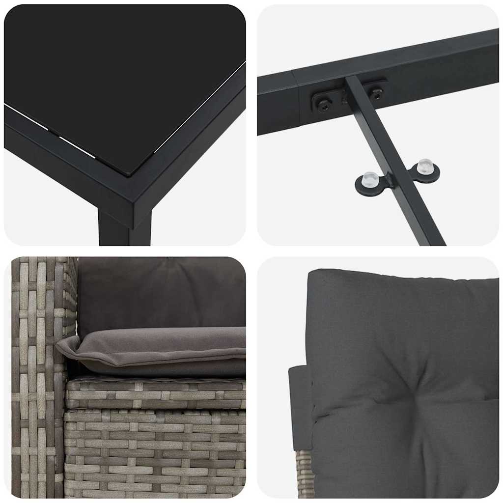Garten Essgruppe mit Kissen 9 pcs Grau Poly-Rattan