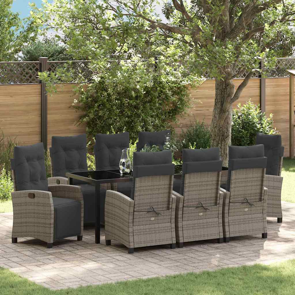 Garten Essgruppe mit Kissen 9 pcs Grau Poly-Rattan