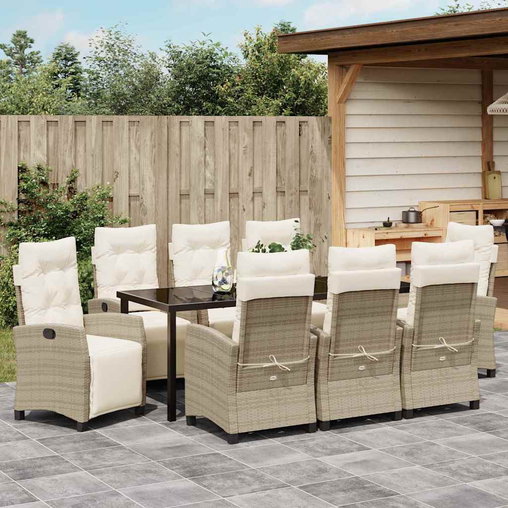 Garten Essgruppe mit Kissen 9 pcs Beige Poly-Rattan
