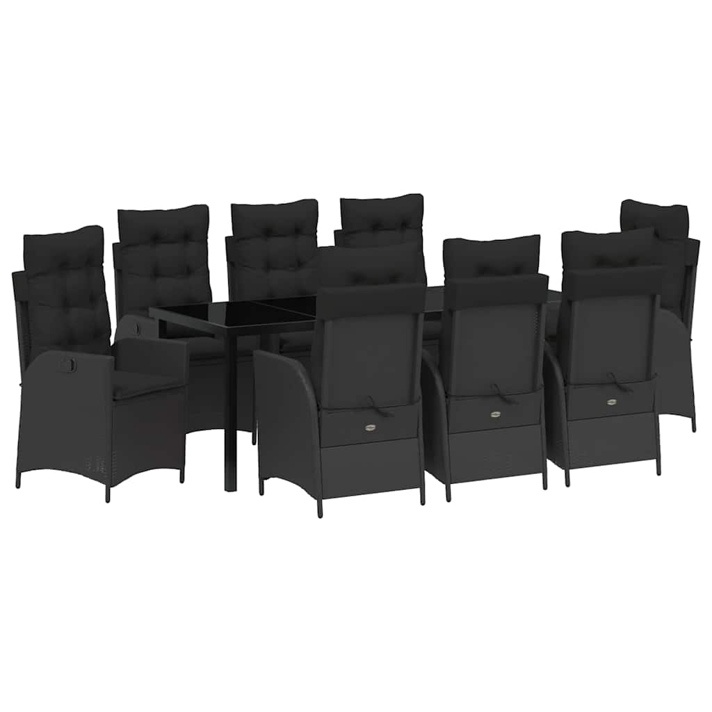Garten Essgruppe mit Kissen 9 pcs Schwarz Poly-Rattan