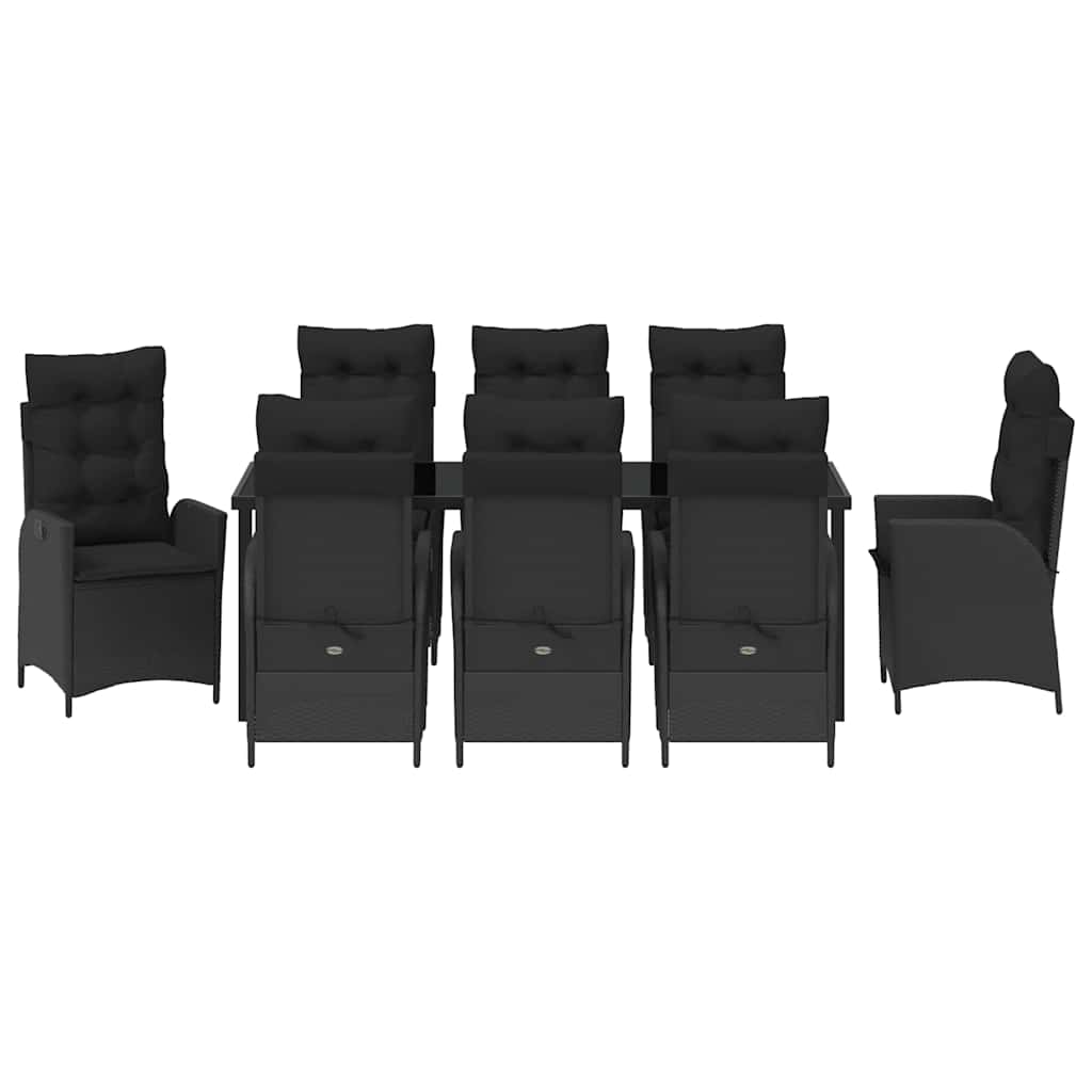 Garten Essgruppe mit Kissen 9 pcs Schwarz Poly-Rattan
