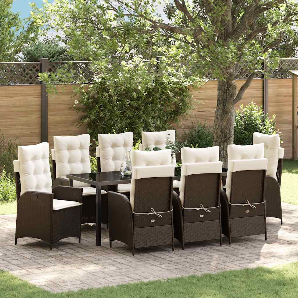 Garten Essgruppe mit Kissen 9 pcs Braun Poly-Rattan