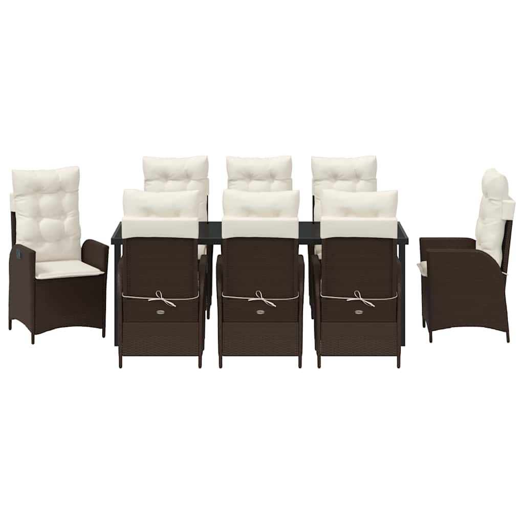 Garten Essgruppe mit Kissen 9 pcs Braun Poly-Rattan