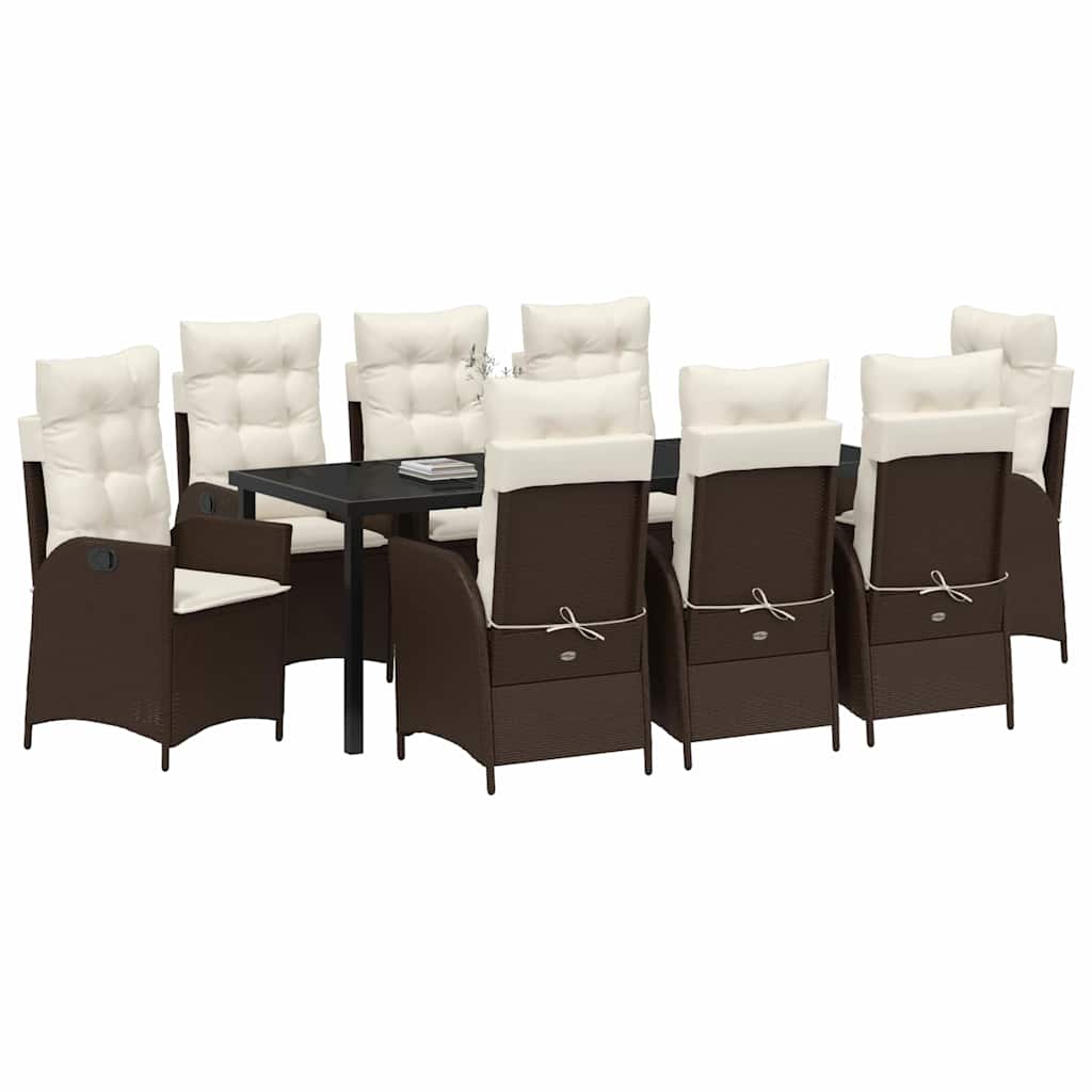 Garten Essgruppe mit Kissen 9 pcs Braun Poly-Rattan