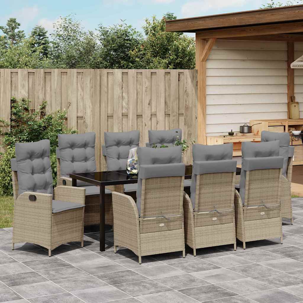 Garten Essgruppe mit Kissen 9 pcs Beige Poly-Rattan