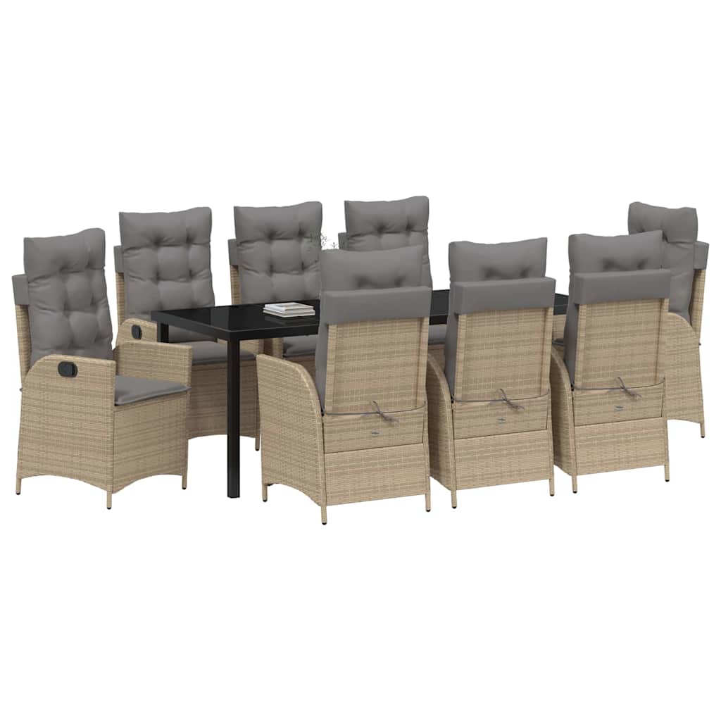 Garten Essgruppe mit Kissen 9 pcs Beige Poly-Rattan