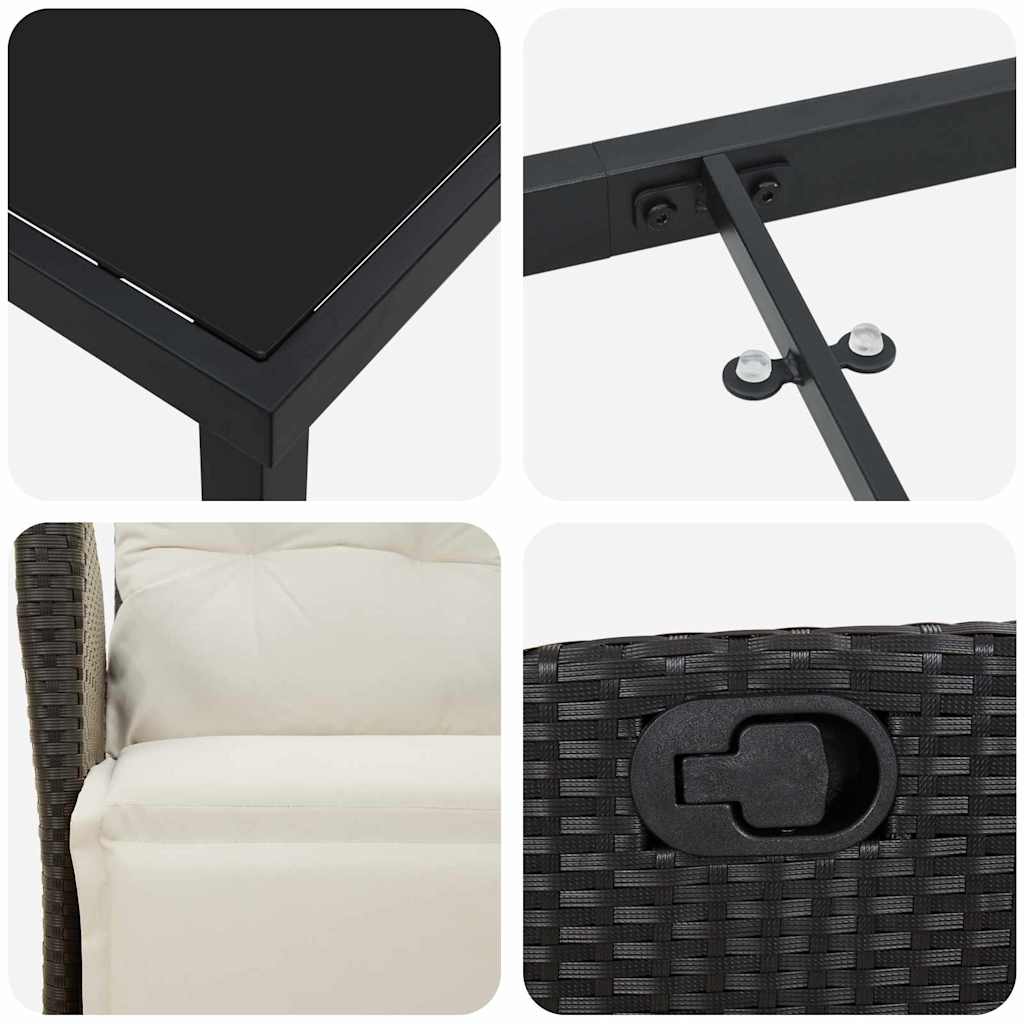 Garten Essgruppe mit Kissen 9 pcs Schwarz Poly-Rattan