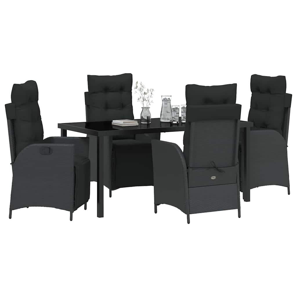Garten Essgruppe mit Kissen 5 pcs Schwarz Poly-Rattan