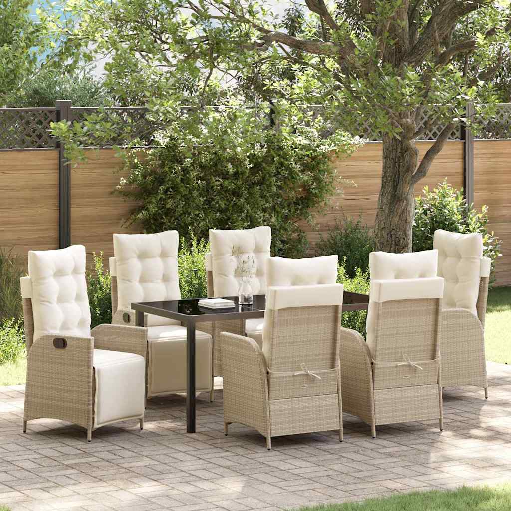 Garten Essgruppe mit Kissen 7 pcs Beige Poly-Rattan