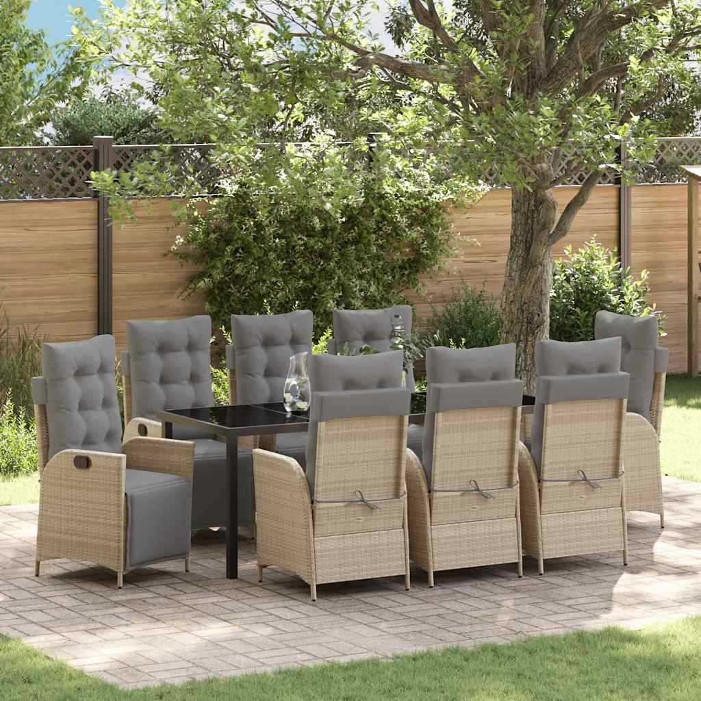 Garten Essgruppe mit Kissen 9 pcs Beige Poly-Rattan