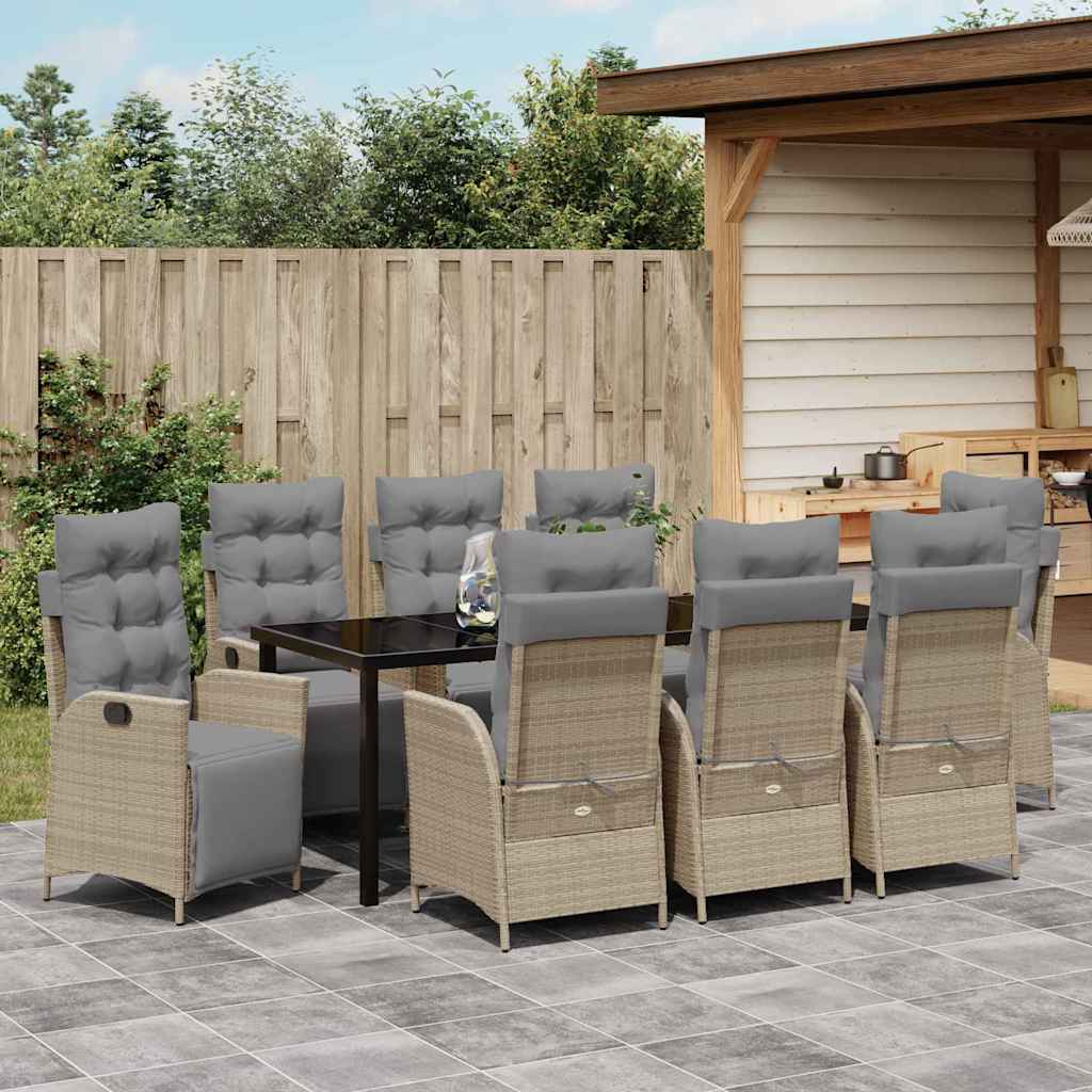 Garten Essgruppe mit Kissen 9 pcs Beige Poly-Rattan