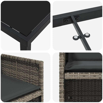 Garten Essgruppe 9 pcs Grau Poly-Rattan