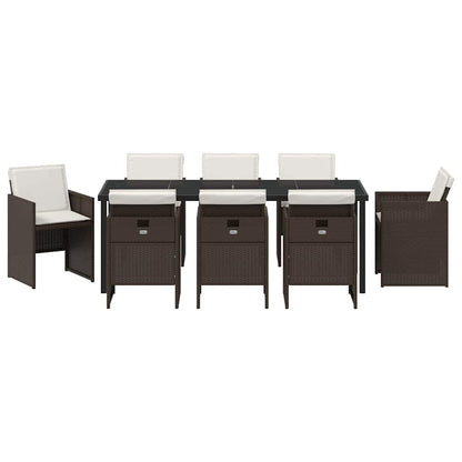 Garten Essgruppe 9 pcs Braun Poly-Rattan