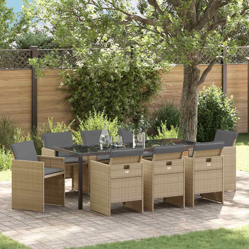 Garten Essgruppe 9 pcs Beige Poly-Rattan