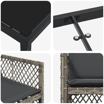 Garten Essgruppe 9 pcs Grau Poly-Rattan