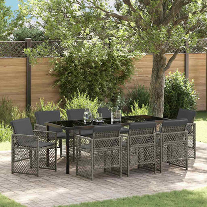 Garten Essgruppe 9 pcs Grau Poly-Rattan