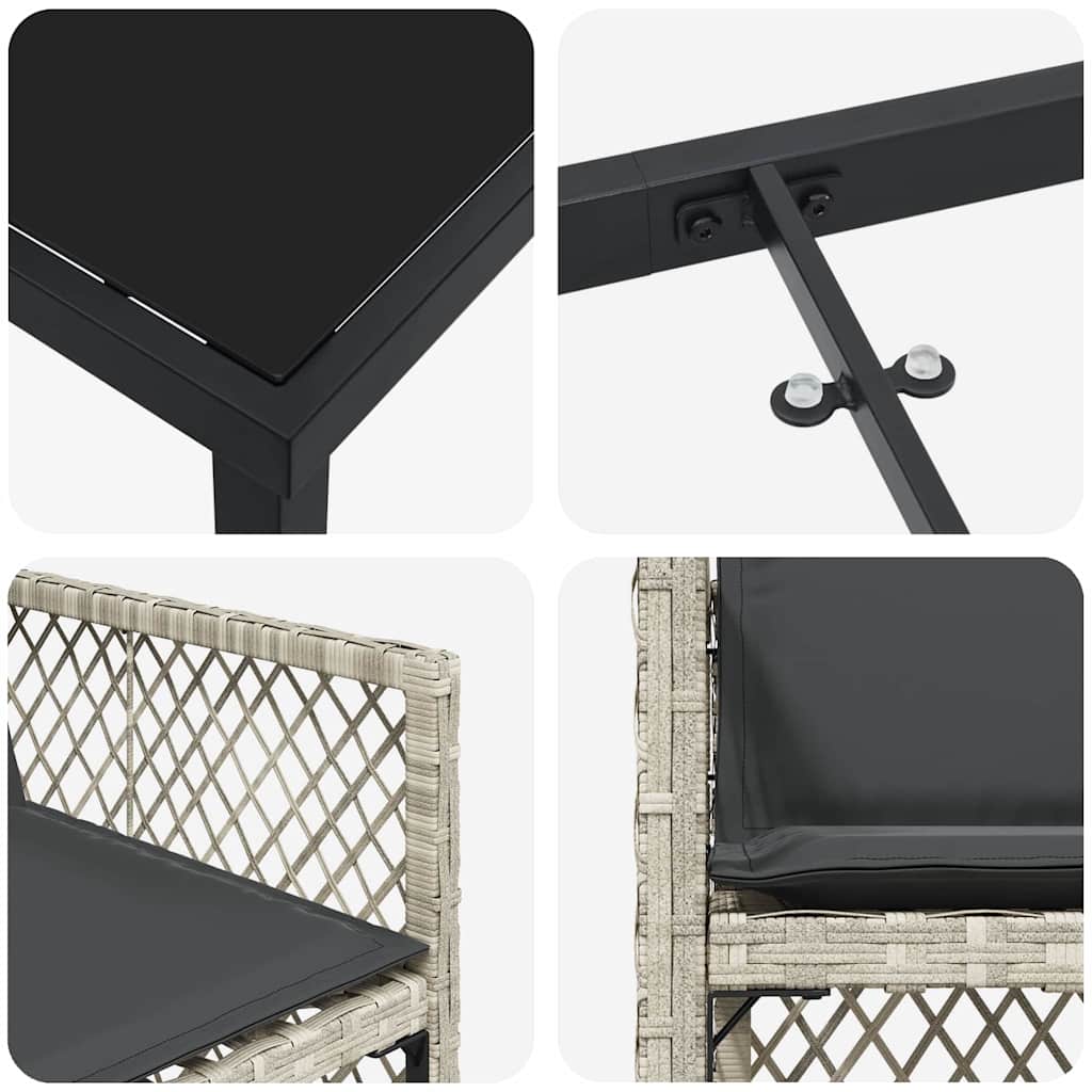 Garten Essgruppe 9 pcs Hellgrau Poly-Rattan