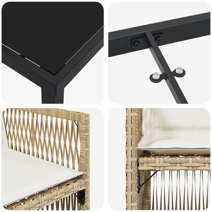 Garten Essgruppe 9 pcs Beige Pulverbeschichteter Stahl