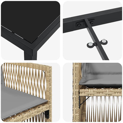 Garten Essgruppe 9 pcs Beige Pulverbeschichteter Stahl