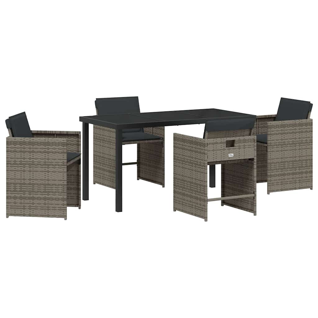 Garten Essgruppe 5 pcs Grau Poly-Rattan