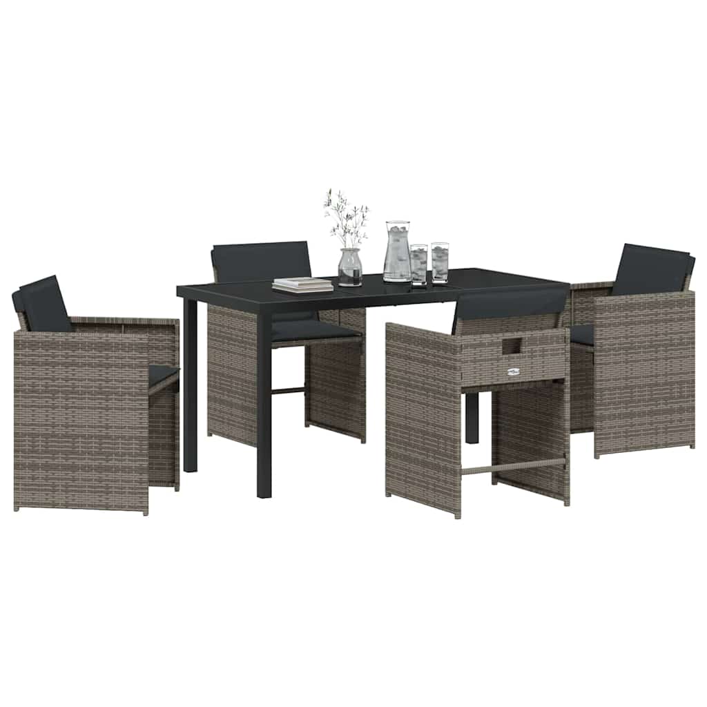 Garten Essgruppe 5 pcs Grau Poly-Rattan