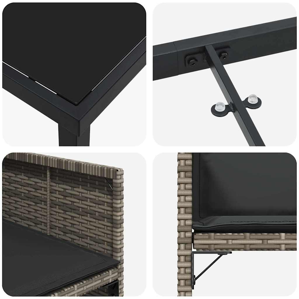 Garten Essgruppe 9 pcs Grau Poly-Rattan