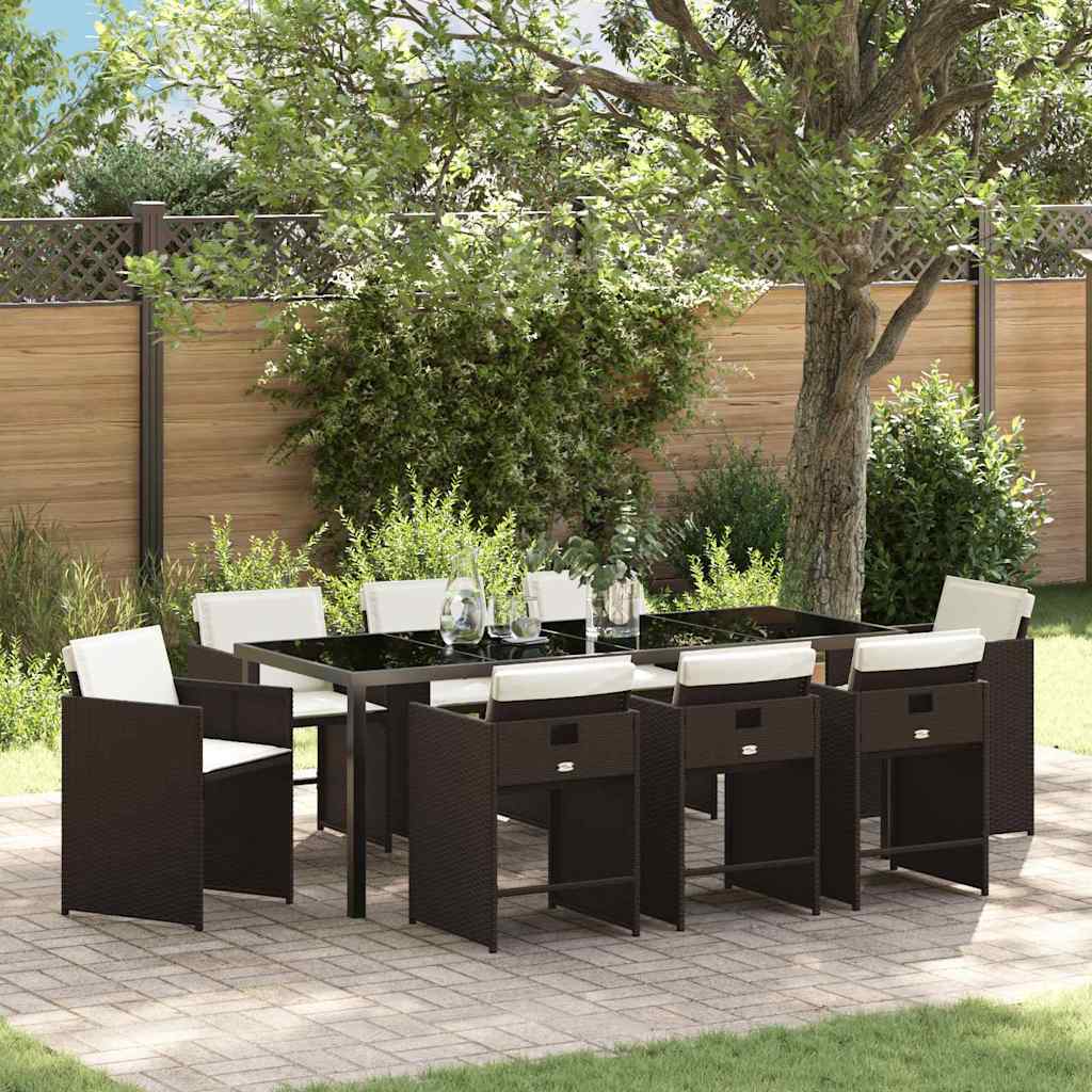 Garten Essgruppe 9 pcs Braun Poly-Rattan