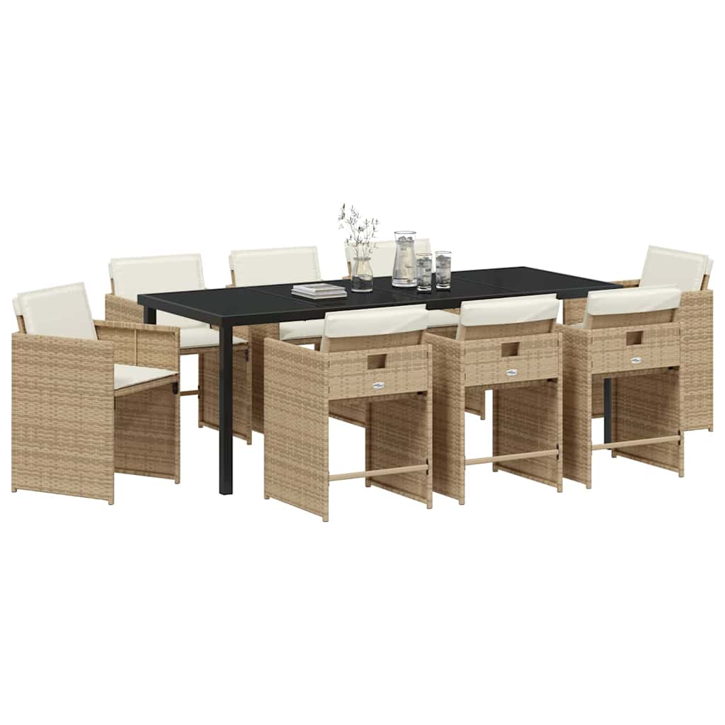 Garten Essgruppe 9 pcs Beige Poly-Rattan