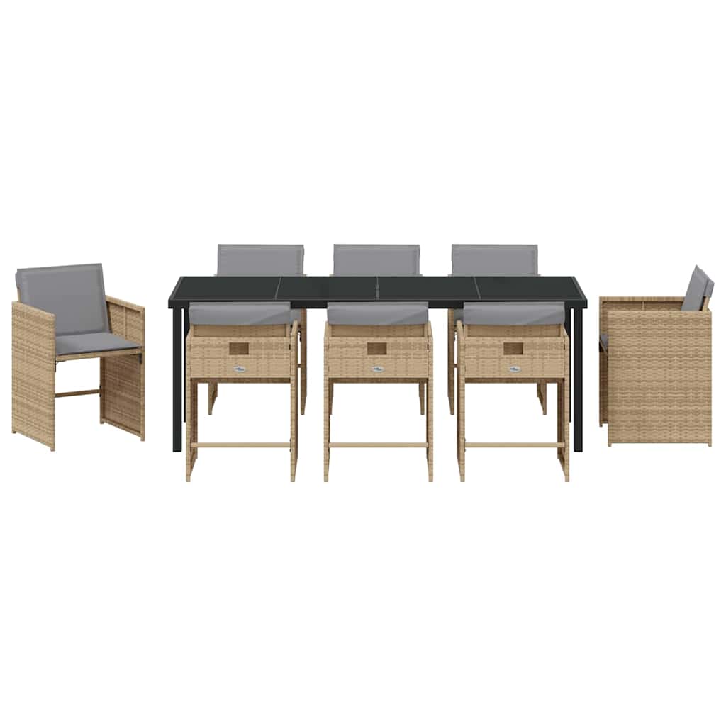 Garten Essgruppe 9 pcs Beige Poly-Rattan