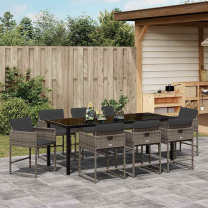 Garten Essgruppe 9 pcs Grau Poly-Rattan