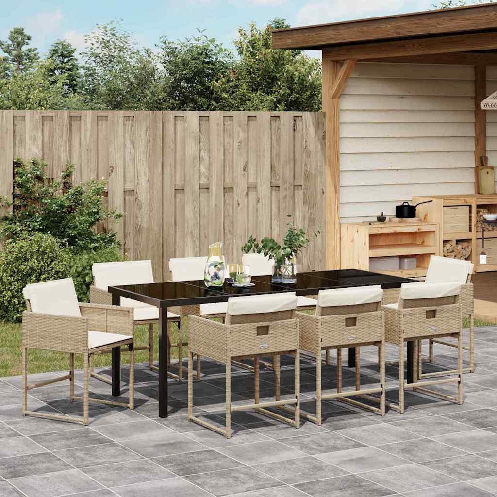 Garten Essgruppe 9 pcs Beige Poly-Rattan
