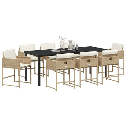 Garten Essgruppe 9 pcs Beige Poly-Rattan