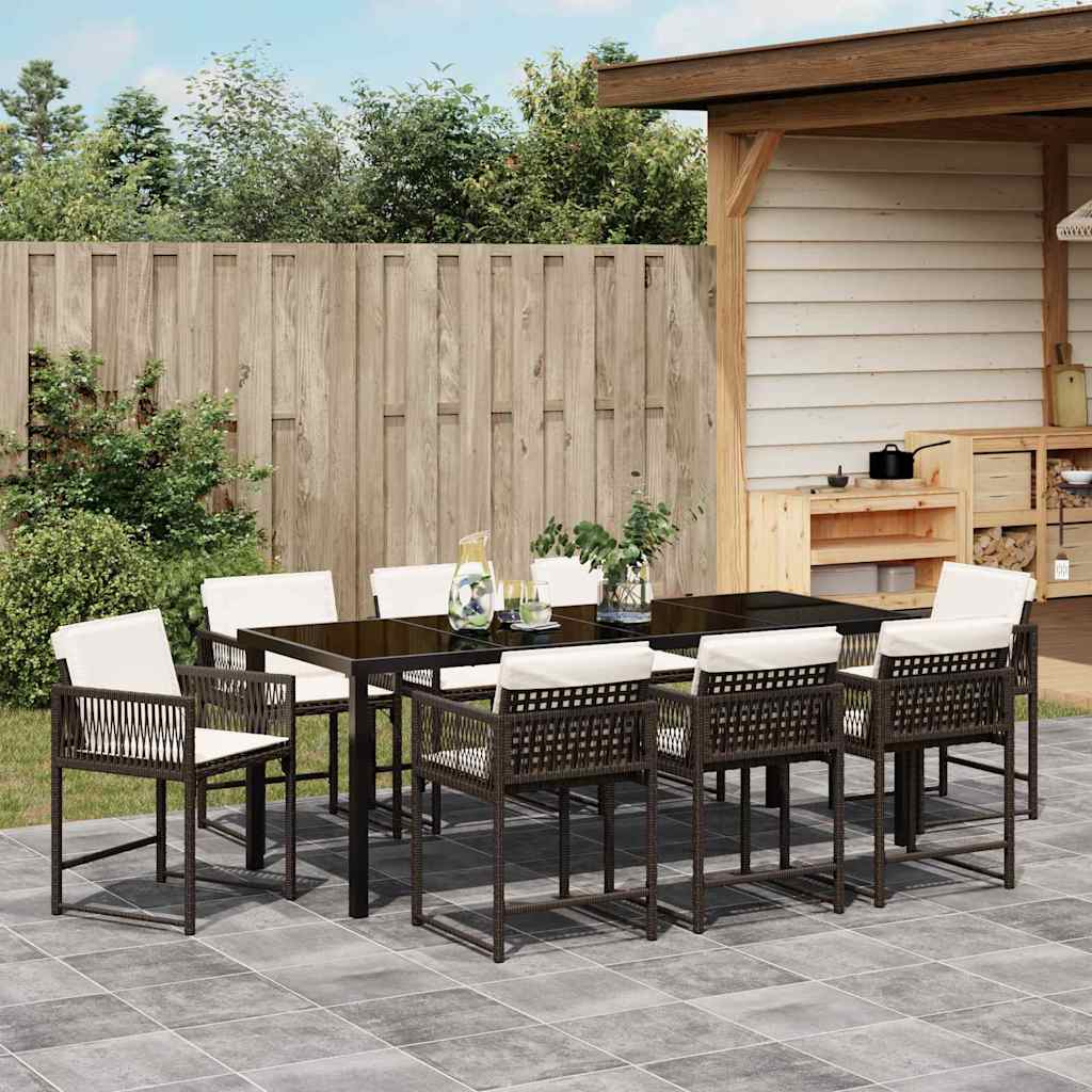 Garten Essgruppe 9 pcs Braun Poly-Rattan