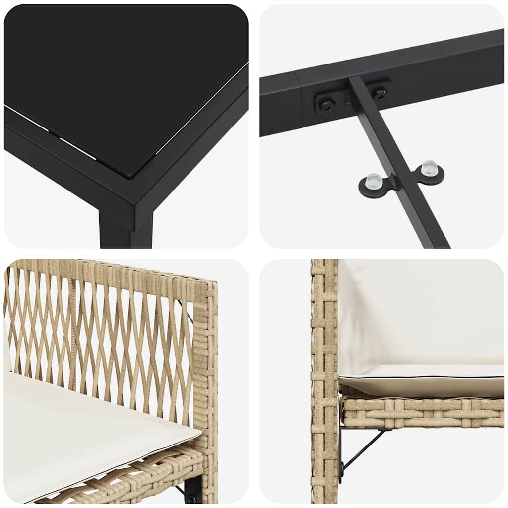 Garten Essgruppe 9 pcs Beige Poly-Rattan