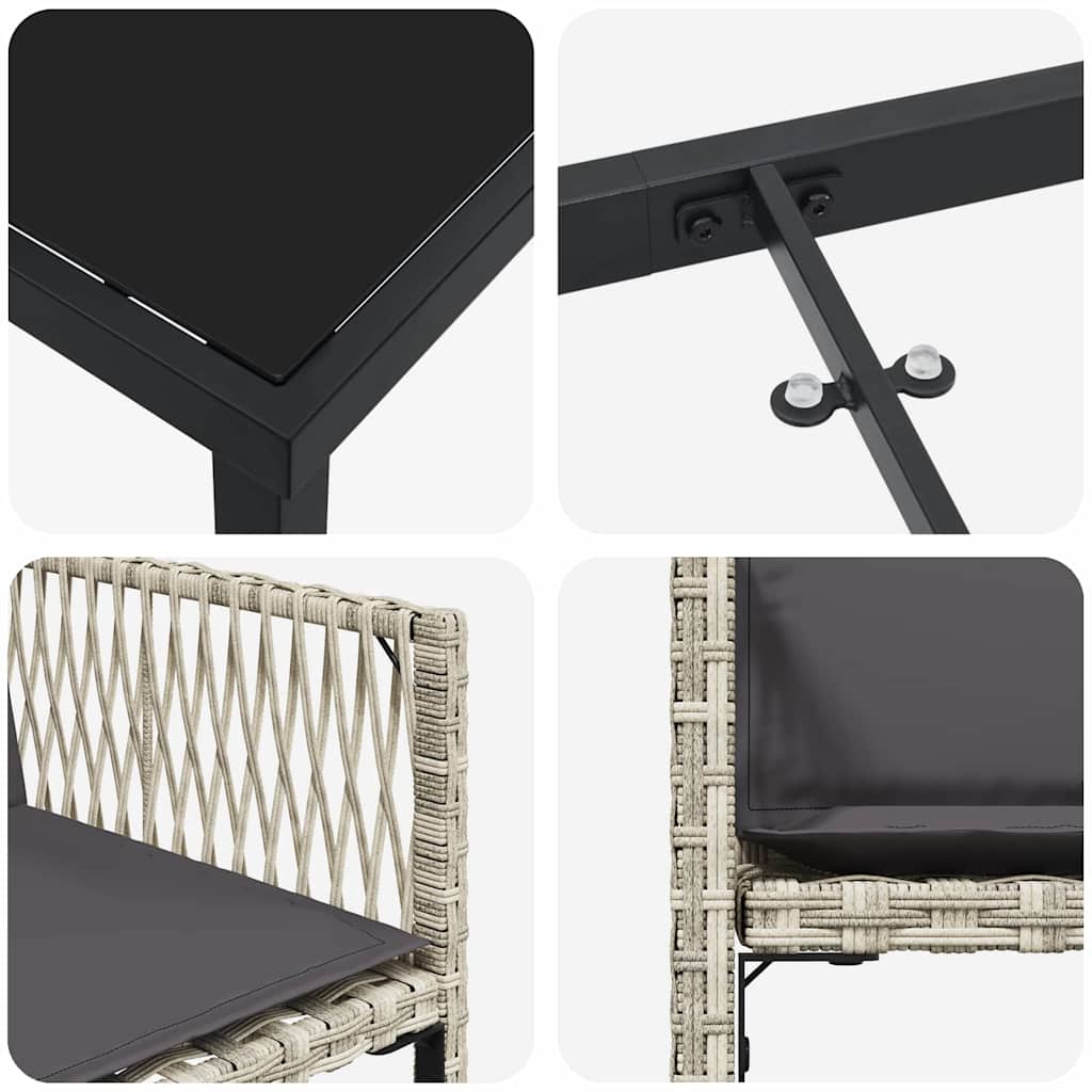 Garten Essgruppe 9 pcs Hellgrau Poly-Rattan