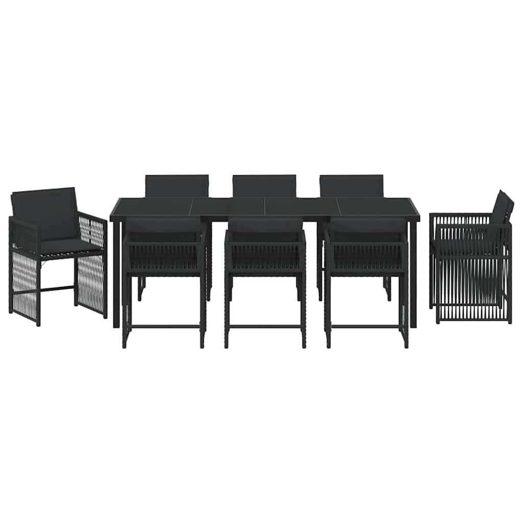 Garten Essgruppe 9 pcs Schwarz Poly-Rattan