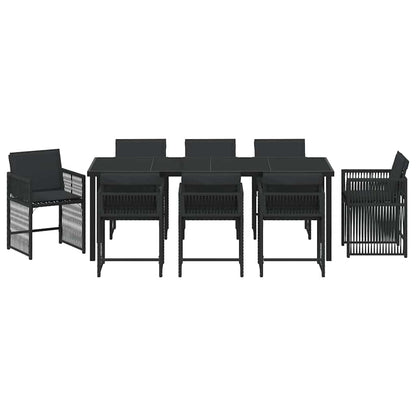 Garten Essgruppe 9 pcs Schwarz Poly-Rattan