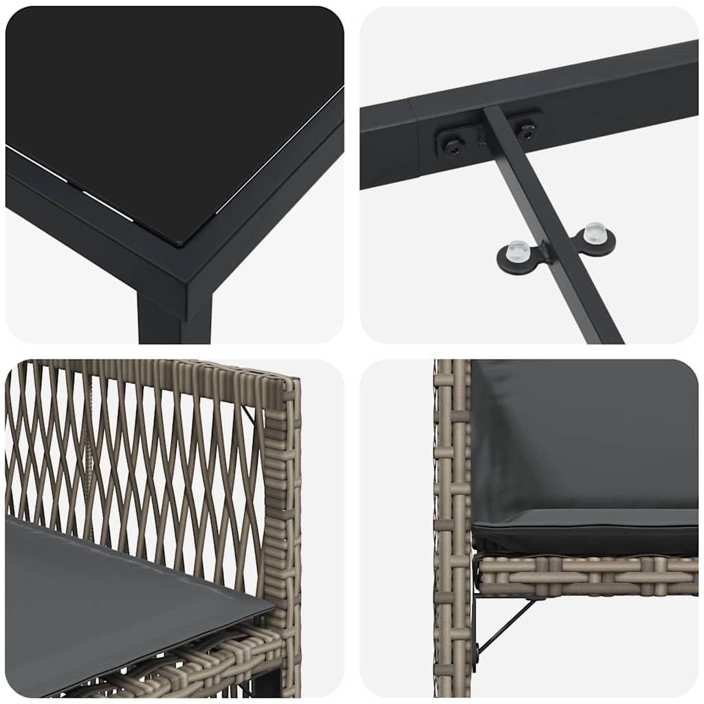 Garten Essgruppe 9 pcs Grau Poly-Rattan