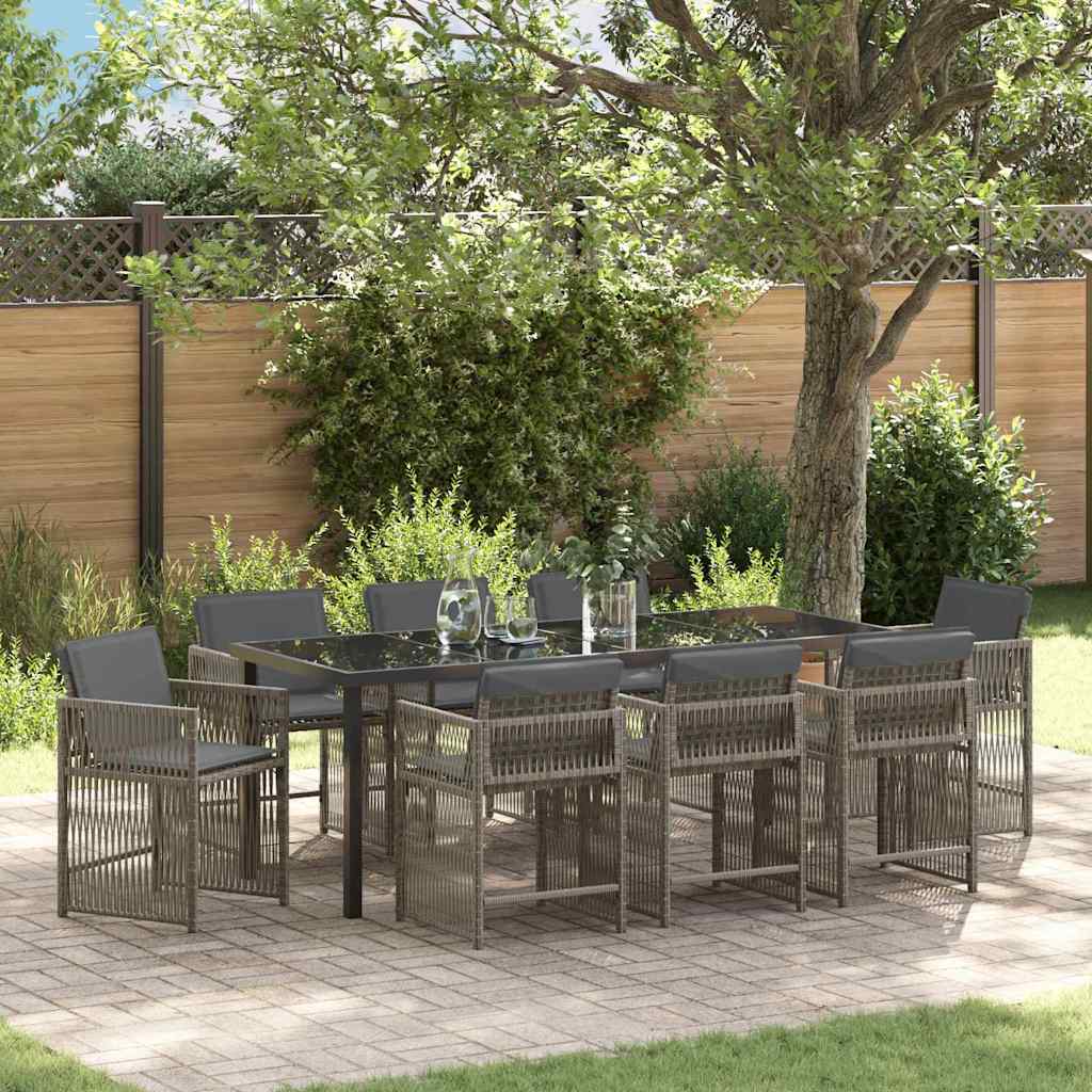 Garten Essgruppe 9 pcs Grau Poly-Rattan