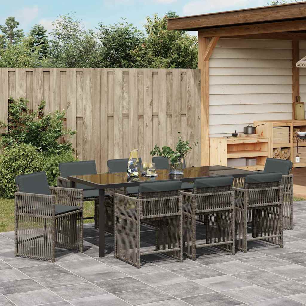 Garten Essgruppe 9 pcs Grau Poly-Rattan