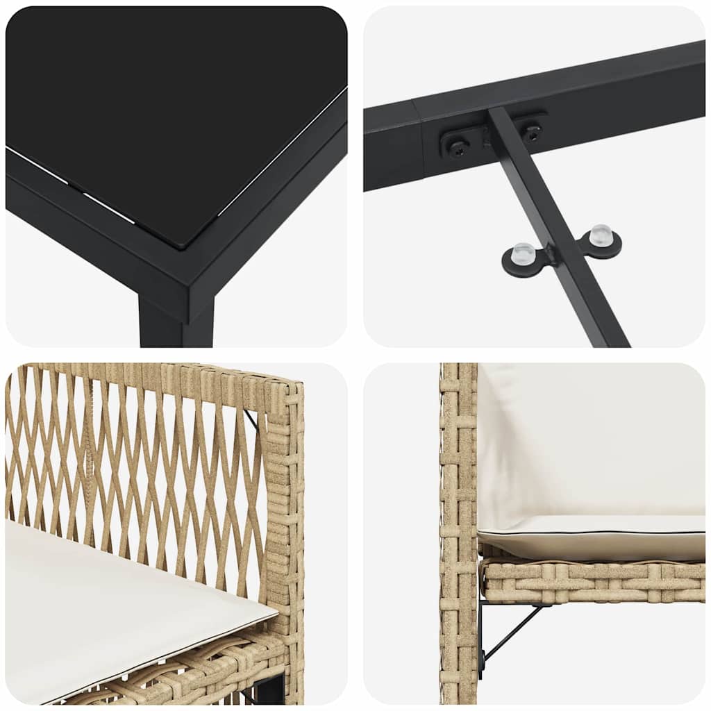 Garten Essgruppe 9 pcs Beige Poly-Rattan