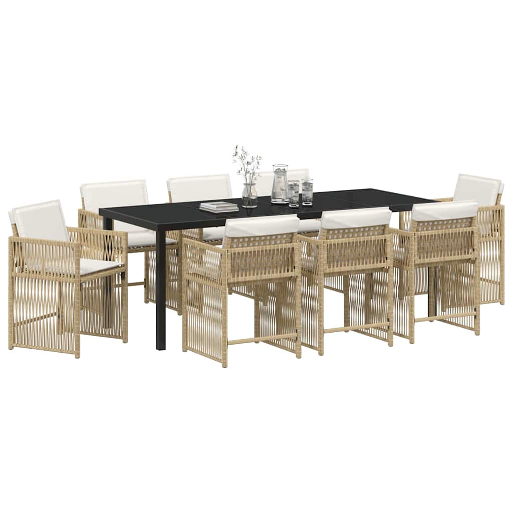 Garten Essgruppe 9 pcs Beige Poly-Rattan
