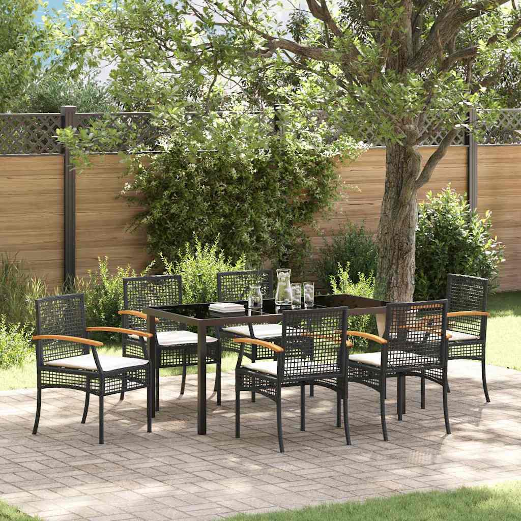 Garten Essgruppe 7 pcs Schwarz Poly-Rattan