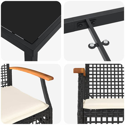 Garten Essgruppe 7 pcs Schwarz Poly-Rattan