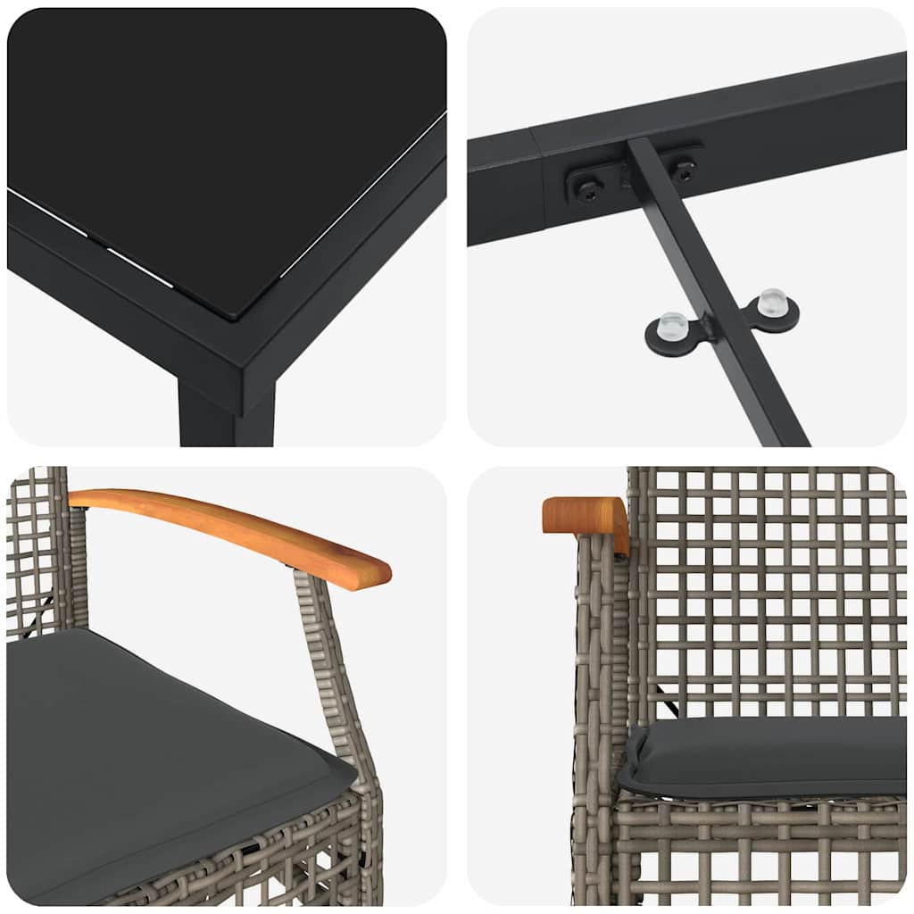 Garten Essgruppe 9 pcs Grau Poly-Rattan