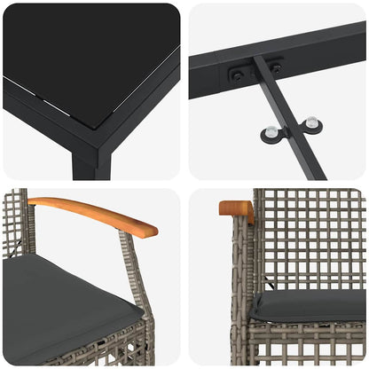 Garten Essgruppe 9 pcs Grau Poly-Rattan