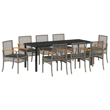Garten Essgruppe 9 pcs Grau Poly-Rattan