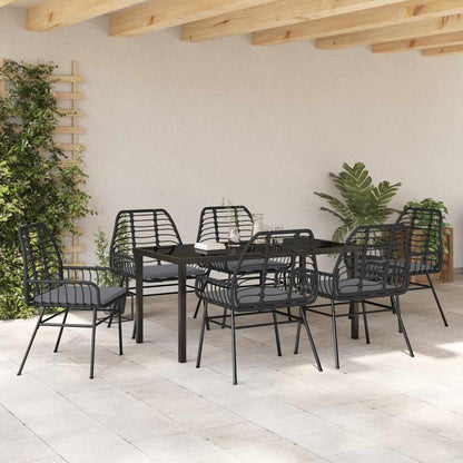 Garten Essgruppe 7 pcs Schwarz Poly-Rattan