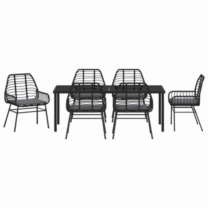Garten Essgruppe 7 pcs Schwarz Poly-Rattan