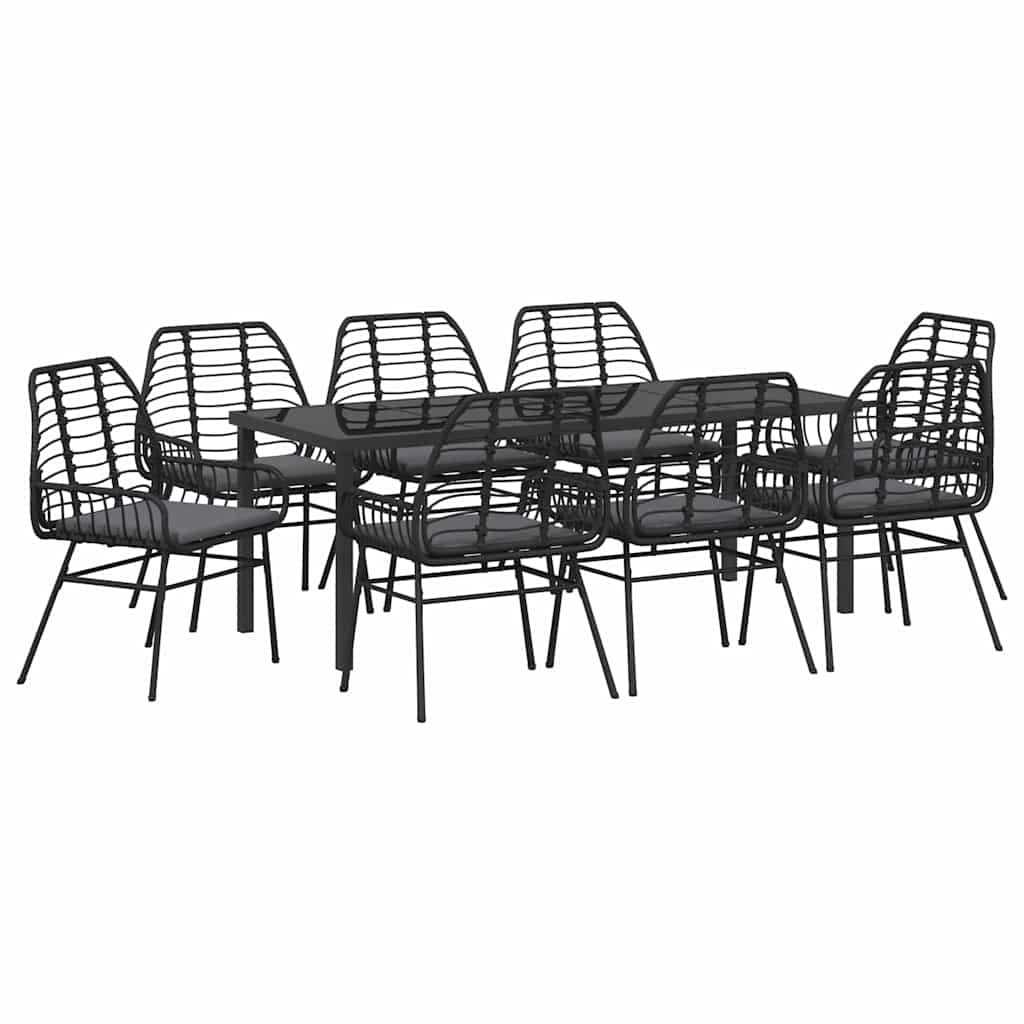 Garten Essgruppe 9 pcs Schwarz Poly-Rattan